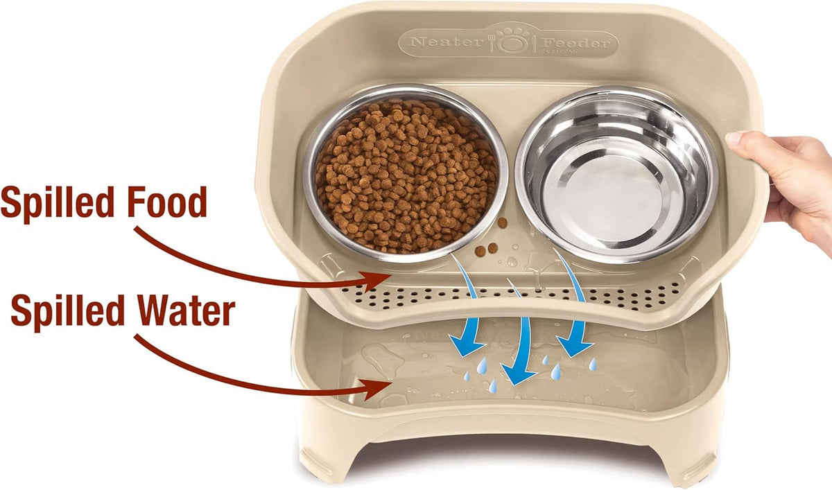 Neater Feeder Express Mess Proof Dog Bowls Elevated for Medium to Large Sized Breed, No Spill Raised Dog Food Bowl Stand, Stainless Steel Food and Water Bowl Set, Pet Dish Feeding Station, Almond