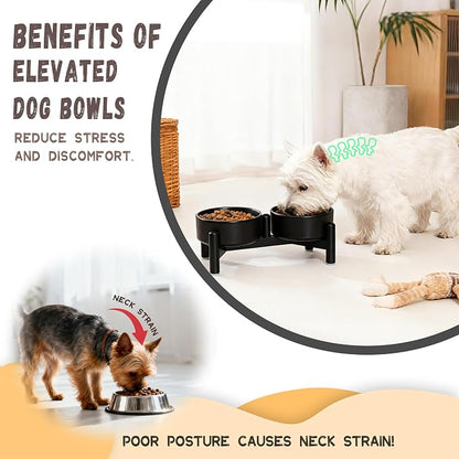 Raised Ceramic Dog Bowl Set with Stand, 1.6 Cups Elevated Dog Food Stand | 5.1'' Double Dog Food and Water Bowl Set, Non-Slip Dog Feeding Dishes for Small Breeds and Cats, 10.8 OZ, Grey