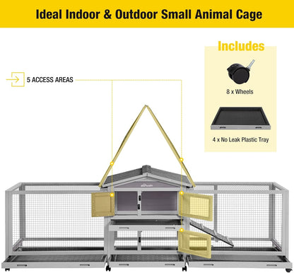 Aivituvin Rabbit Hutch Large 2-Story Bunny Cage Indoor Outdoor on Wheels Bunny House with Run,Pull-Out Tray