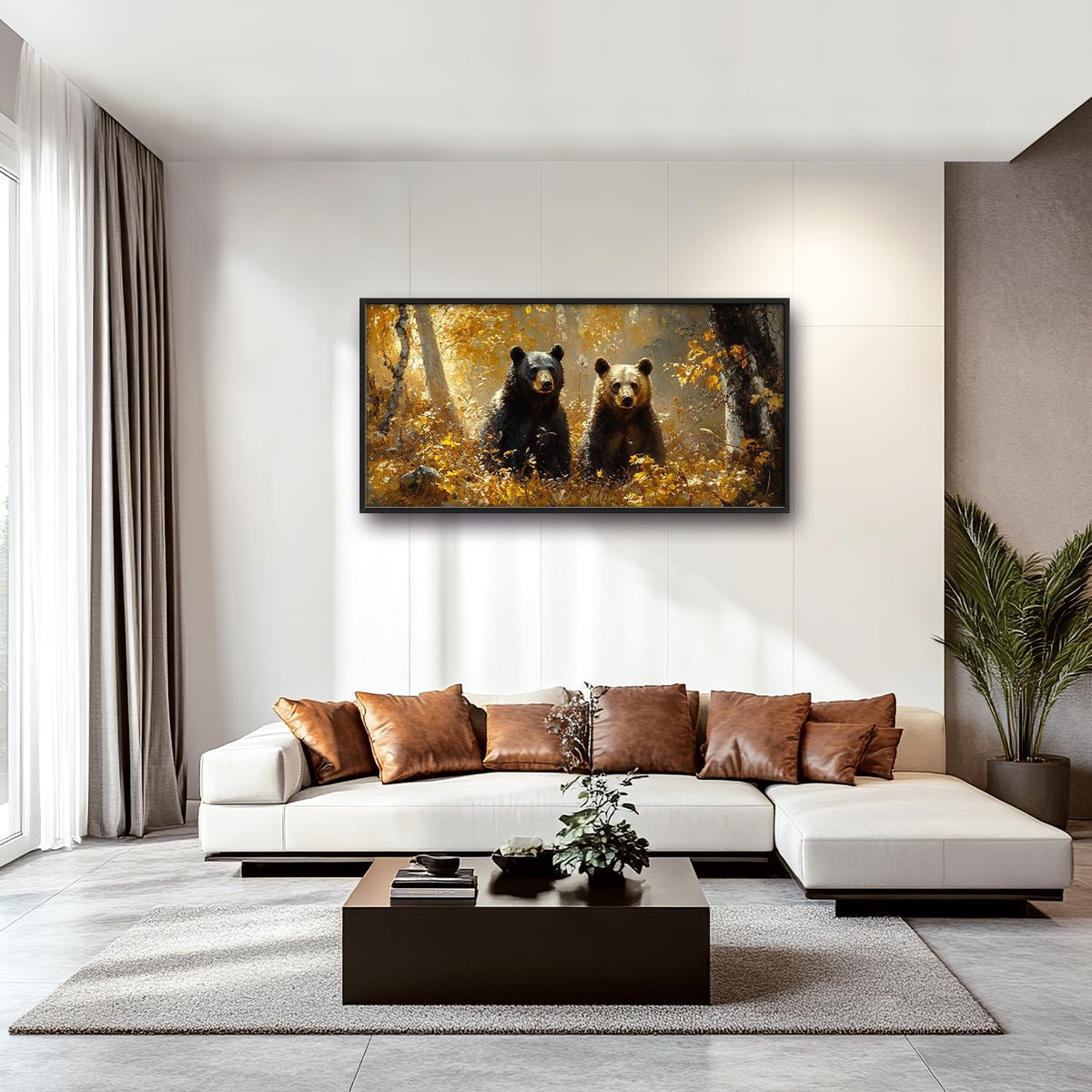 Large Forest Bear Wall Art for Living Room, Black Bear Autumn Canvas Oversized Wall Decor, Wildlife Framed Pictures Painting Print Artwork for Bedroom Office 60L" x 30W"