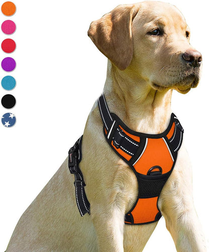 BARKBAY No Pull Dog Harness Front Clip Heavy Duty Reflective Easy Control Handle for Large Dog Walking(Orange,L)