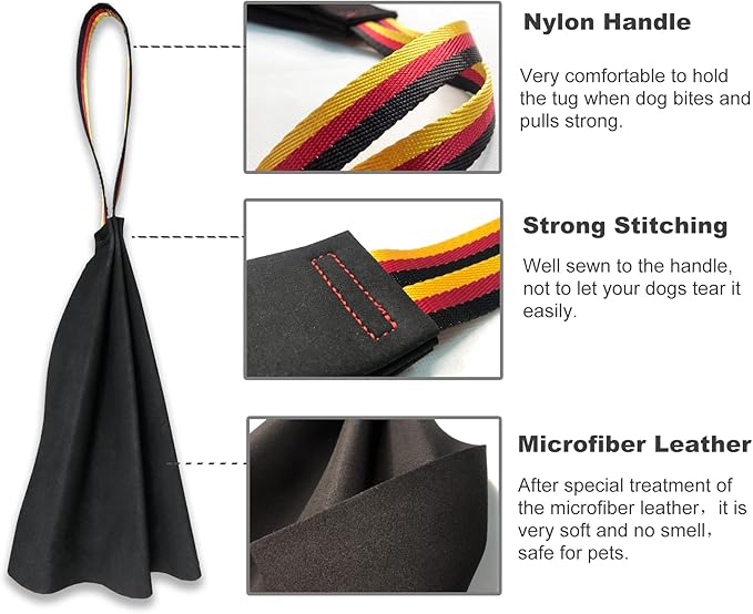 Dewonch Leather Bite Rag for Dog Training, K9 Puppy Toy to Build Prey Drive,Train Bite Grip,Play Tug of War Game with Handle