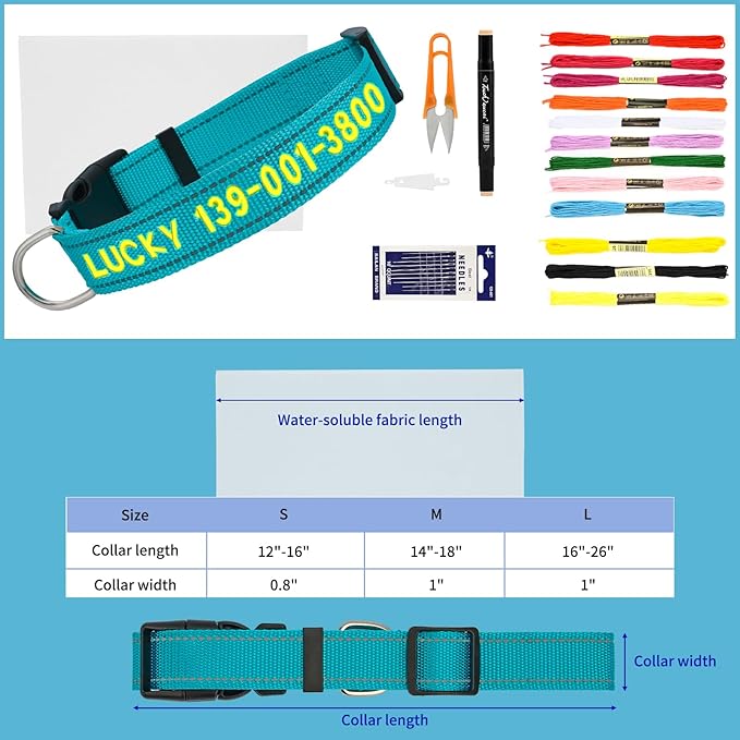 Personalized Embroidered Dog Collar - Custom Hand-Stitched Name & Number, Reflective Adjustable Pet Collar for Small/Medium/Large Dogs & Cats, Durable Nylon with Steel D-Ring (Black, Small)