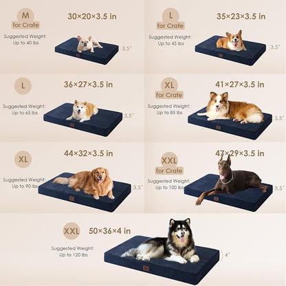 EHEYCIGA Orthopedic Dog Bed Large with Removable Washable Cover, 35IN Navy | Egg Crate Foam Support, Durable Oxford fabric, Non-Slip Bottom, Machine Washable, Soft Waterproof Plush Pet Bed Mat For Crate