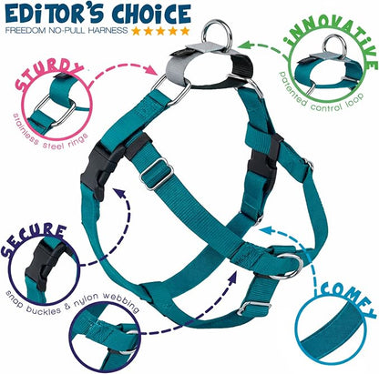 2 Hounds Design Freedom No Pull Dog Harness, Adjustable Harness and Leash Set, Easy Walking & Comfortable Control, Fits Small, Medium & Large Dogs, Solid Colors, Made in USA, 1" XL, Teal