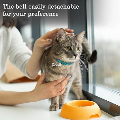 OOPSDOGGY Cat Collar for AirTag Holder, Leather Kitten Collars with Elastic Strap & Bell, Non Breakaway Adjustable Small Pet Collars for Indoor & Outdoor for Boy, Girl (Light Blue)