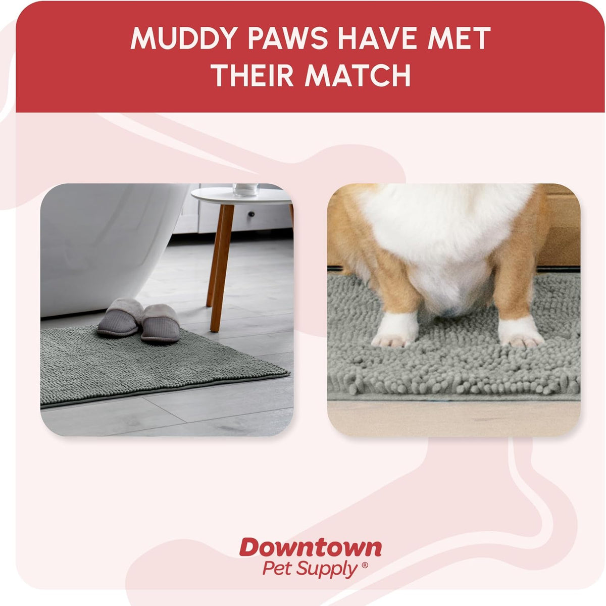My Doggy Place Microfiber Dog Mat for Muddy Paws, 31" x 20" Light Gray - Absorbent and Quick-Drying Dog Paw Cleaning Mat, Washer and Dryer Safe - Non-Slip Rubber Backed Dog Floor Mat, Medium
