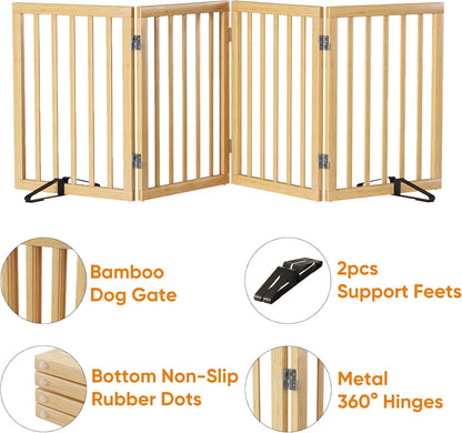 Natural 37-74" Wide Dog Gate for Stair, Bamboo Dog Gates for The House Doorways, Freestanding Pet Gates for Dogs, Doogie Puppy Fence Gate
