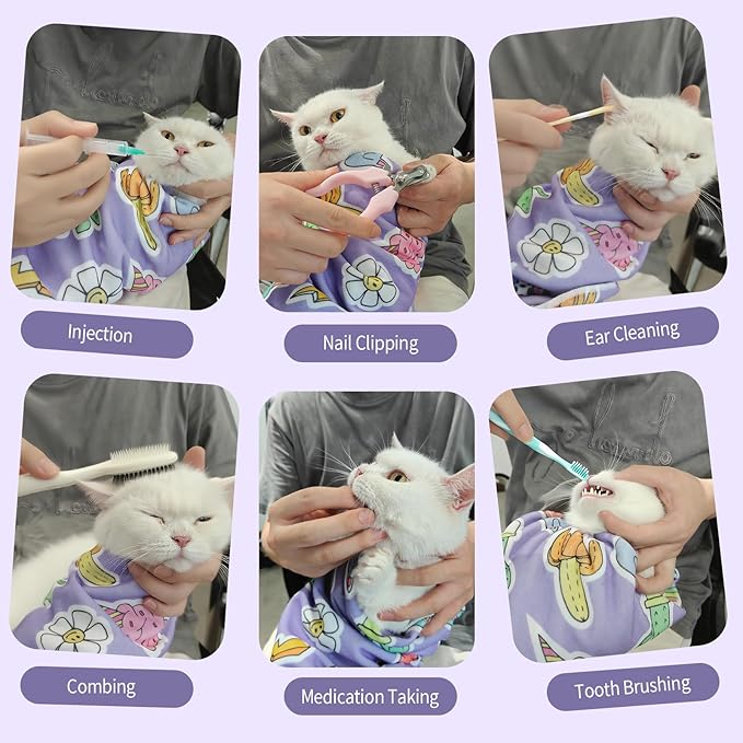 27.6" Cat Grooming Wrap,Self-Adherent Cat Wrap for Cutting Nails,Anti-Escape Cat Swaddle Wrap,Multifunctional Anti-Scratch Cat Restraint Wrap for Medicine,Nail Clipping,Ear Cleaning(Within 15lbs)