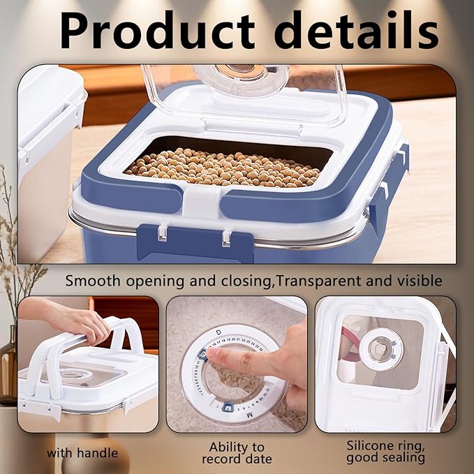Sanbo Dog Food Storage Container Stainless Steel with Scoop,Airtight Pet Metal Food Storage Bin,Cat Food Canister,Storage Box with Date Tracker for Kitchen (Blue, 7.5L)
