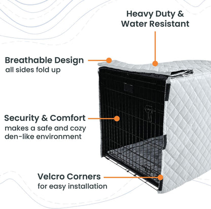 4Knines Quilted Dog Crate Cover – Heavy-Duty, Water-Resistant Fabric for Indoor/Outdoor Use – Durable Travel Cage Cover for Training, Weather Protection – Fits 36-Inch Crates – Grey
