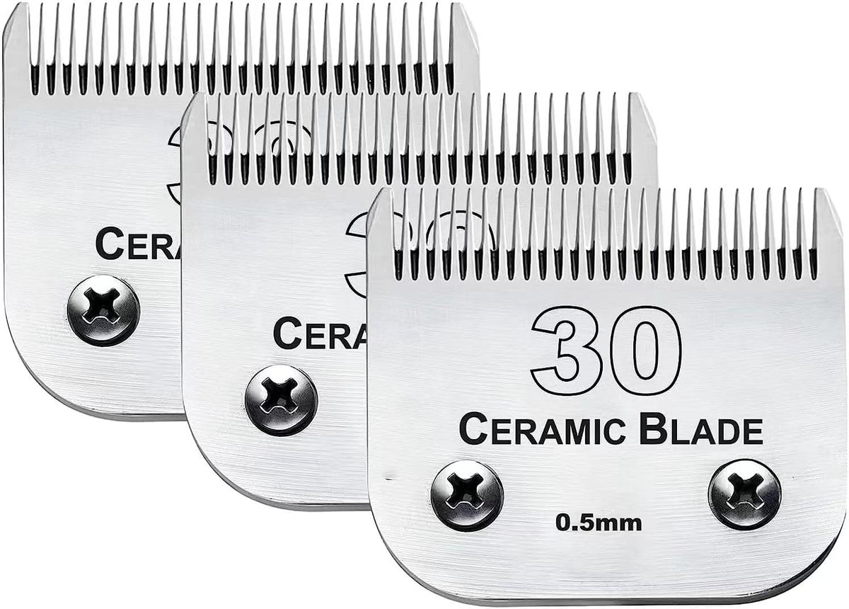 3PCS 30 Blades Dog Grooming Clipper Blades Compatible with Andis Pet Clipper/Oster A5/Wahl KM Series Dog Clipper,Ceramic Blade & Stainless Steel Blade