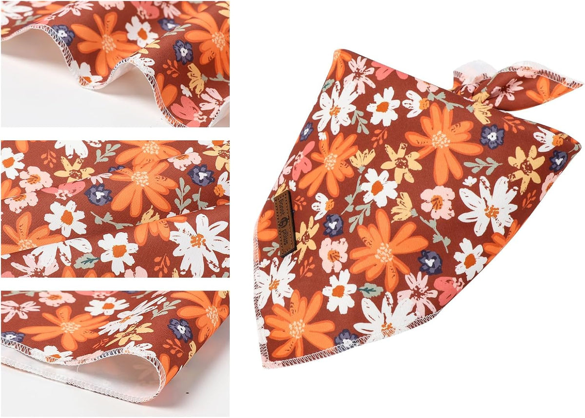 Lionet Paws Fall Dog Bandana Washable Cotton Brown Handkerchief Scarf Triangle Floral Oxalis Bandana for Small Medium Dogs Girl Boy