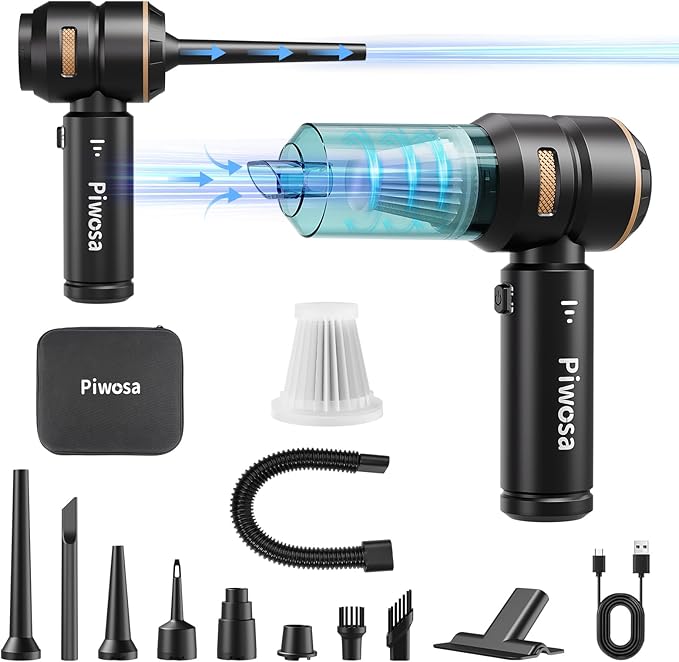 Handheld Vacuum Cordless, Car Vacuum Cleaner with Brushless Motor, Strong Suction Vacuum & Compressed Air Dusters with LED Light, Wireless Mini Portable Hand Vacuum Blower for Home, Pet (Black)