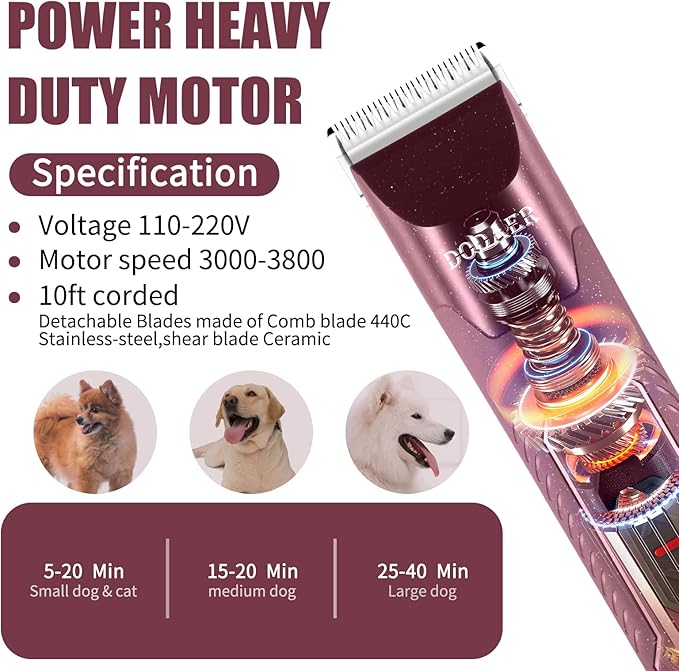 Professional Dog Grooming Electric Corded Clipper Super 2-Speed,Low Noise,Cool & Quiet Running Design for Thick Heavy Coats,Dogs,Cats and Other Animal (Brown)