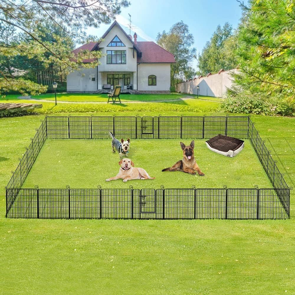 BestPet Dog Playpen Indoor 32 inch 32 Panels Metal Dog Pen Pet Dog Fence Outdoor Exercise Pen with Doors,Pet Puppy Playpen for RV Camping Yard, Black