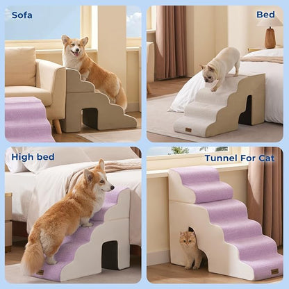 ZOMISIA Dog Ramp for Large Dogs with Tunnel, 24" H 5 Steps for High Bed | Tunnel 2 in 1 with Zippers, Suitable for Puppy and Older Cats for couch, Non-Slip Durable Dog Steps with High-Density Foam