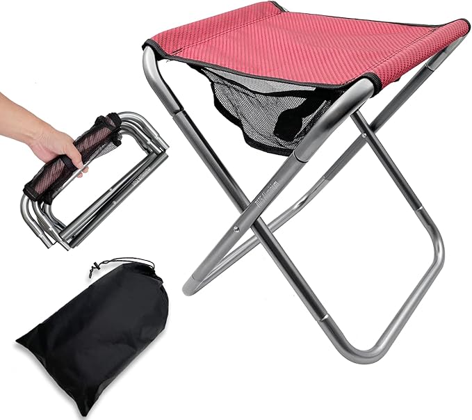 XHKDSYMC Folding Camping Stool, 16 Inch Tall Portable Folding Stool Aluminum Alloy Lightweight Stool Seat Red Foldable Stool with Carry Bag for Fishing Outdoor Camping Hiking and BBQ