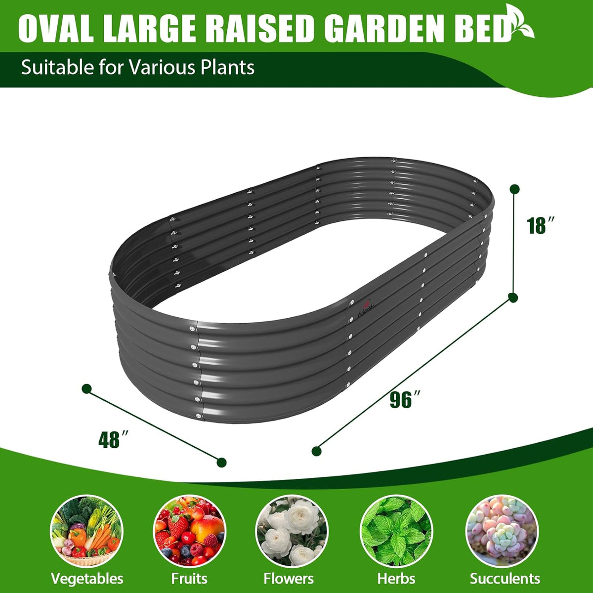 A ANLEOLIFE 8X4X1.5 ft Galvanized Raised Garden Beds Outdoor, Oval Large Metal Planter Box for Planting Vegetables Flowers Herb, Anti-Rust & Easy-Setup, Quartz Grey