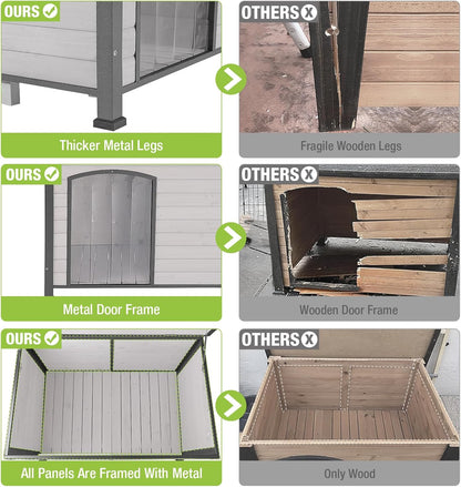 GUTINNEEN Chew Proof Dog House with Metal Iron Frame Outdoor Dog Kennel for Small Medium Large Indoor Dog Cage (43.3" L,Off-White Color)