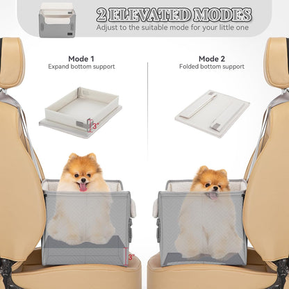 PETSFIT Dog Booster Car Seat, Waterproof PU Leather Dog Car Seats for Small Dogs with Patent Safe Buckles, Clip-On Leash, Pet Car Seat for Small Pets Up to 25lbs (Cool Grey)