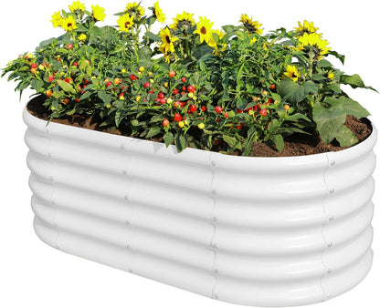 Land Guard 18“ Tall 4×2ft Galvanized Raised Garden Bed Kit, Galvanized Planter Garden Boxes Outdoor, Oval Large Metal Raised Garden Bed for Vegetables……… (Pearl White, 4×2×1.5ft)