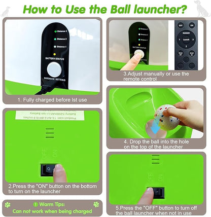 SOCO Automatic Ball Launcher for Dogs Large- 3 Distance Settings (40/60/80FT) w/Remote Control | 2.5" ETPU Tennis Balls | Indoor/Outdoor Dog Toy | 6 Balls & Quick Charge Included