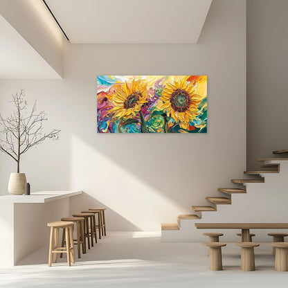 Large Sunflower Wall Art Canvas Living Room Floral Flower Pictures Framed Prints Oversize Wall Decor Painting for Bedroom Dining Office Home 60"x30"