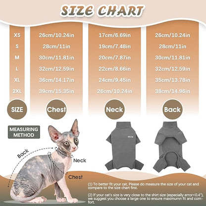 ROZKITCH Hairless Cat Sweater, Breathable Soft Jumpers for Sphynx Only, Coat with Four Legs, Warm Sweater T-Shirt Cat Pajamas Jumpsuit Vest Cornish Rex, Devon Rex, Peterbald Grey S