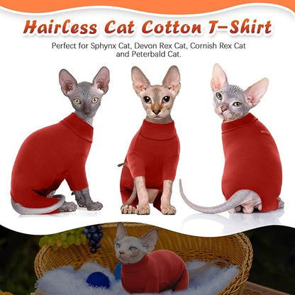 ROZKITCH Hairless Cat Clothes, Breathable Soft Cat Jumpers for Cats Only, Cat Coat with Four Legs, Warm Cat Sweater Cat T-Shirt Cat Pajamas Jumpsuit Vest Cornish Rex Devon Rex Peterbald Red L