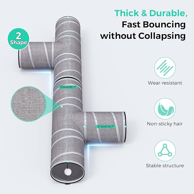 Cat Tunnel 4 Way with Teaser Wand & 2 Plush Ball, 5 Shapes Available, 54/80.7" L, H-Shaped Collapsible Pet Play Tube Maze for Kitten Puppy Bunny Ferret Rabbit, Indoor/Outdoor Peekaboo Cave
