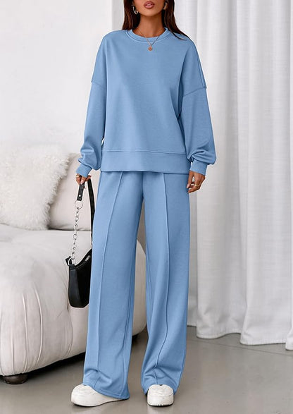 PRETTYGARDEN 2 Piece Sets For Women Fall Trendy Long Sleeve Sweatshirt Wide Leg Pants Loungewear Set Matching Sweatsuit