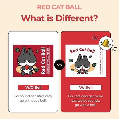JAYU PET Red Cat Ball [W/O Bell Version] - Handmade Silvervine Cat Toy with Catnip, Interactive Matatabi Ball for Indoor Cats & Kittens, Feline Play Toy & Gift (2.7 inch)