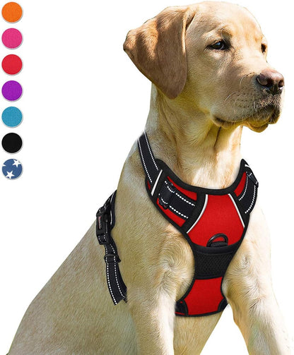 BARKBAY No Pull Dog Harness Front Clip Heavy Duty Reflective Easy Control Handle for Large Dog Walking(Red,S)
