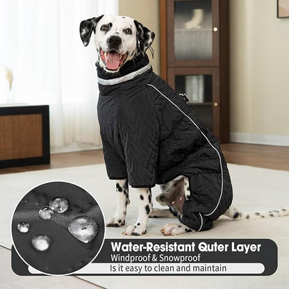 Four Legged Dog Winter Coat for Small Dogs, Warm Puppy Onesie Clothes Christmas, Reflective Turtleneck Dog Jacket with Buckles & D-Rings, Puffer Cold Weather Coat Zipper