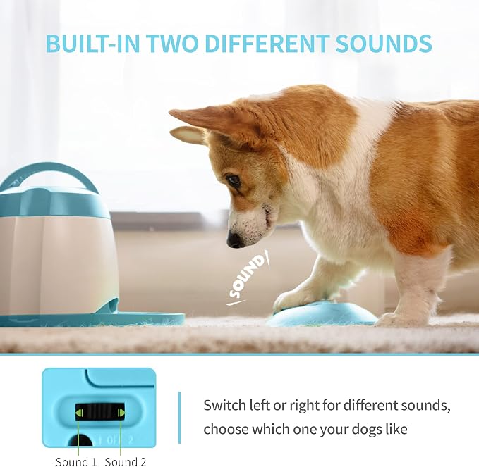 PETGEEK Automatic Dog Treat Dispenser with Button - Puzzle Memory Training Feeder, Pet Geek Button Treat Food Dispensing Toys Interactive, Iq Training Dog Feeder (Blue)