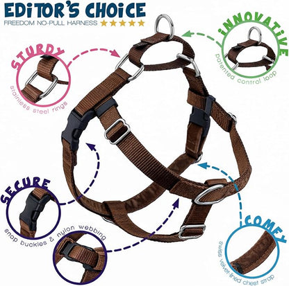 2 Hounds Design Freedom No Pull Dog Harness, Adjustable Harness and Leash Set, Easy Walking & Comfortable Control, Fits Small, Medium & Large Dogs, Solid Colors, Made in USA, 5/8" MD, Brown