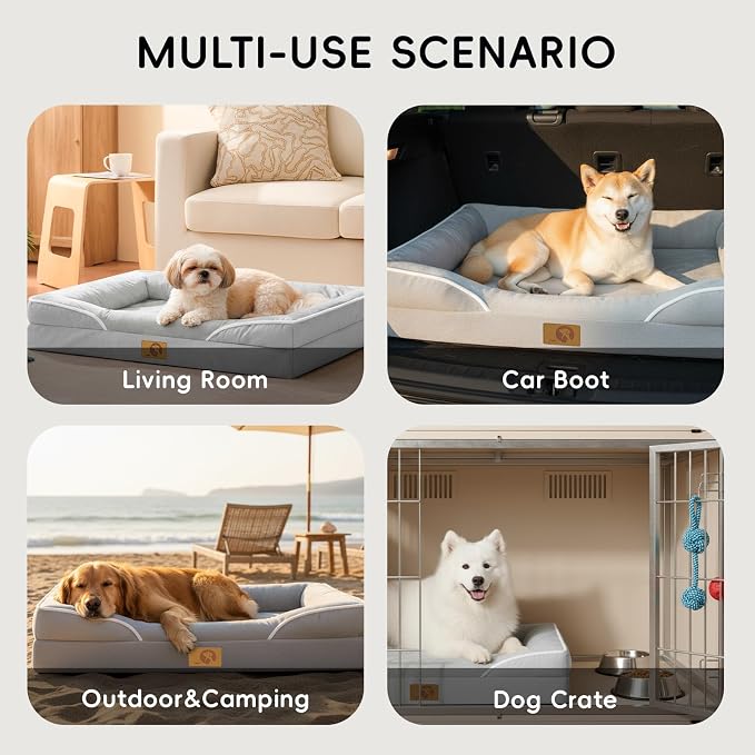 Homemate Dog Bed Medium Sized Dog: 28"x23" Orthopedic Pet Bed with Toy | Large Dogs Bed with Non-Slip Botton & Removable Washable Cover Cat Bed Sofa M Outdoor Crate Pad Couch Light Grey