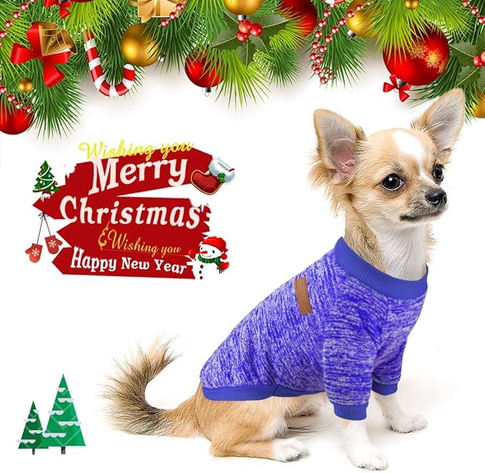 Idepet Pet Dog Classic Knitwear Sweater, Soft Fleece Coat for Small,Medium Dog,Warm Pet Dog Cat Clothes,Soft Puppy Customes (M, DarkBlue)