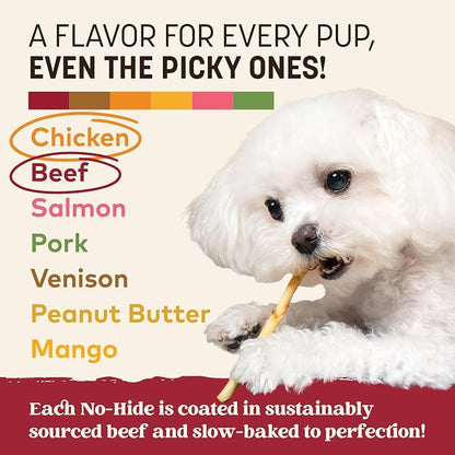 Earth Animal No Hide Stix - Rawhide Free Dog Chews 40 Count Chicken & Beef | Small Sticks Chicken & Beef Flavored Natural Rawhide Free Long Lasting Dog Chews - Pet Treats for Small Dogs and Cats