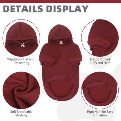 KOOLTAIL Basic Dog Hoodie - Soft and Warm Dog Hoodie Sweater with Leash Hole and Pocket, Dog Winter Coat, Cold Weather Clothes Sweatshirt for Small Medium Large Dogs Puppy Cat Boys Girls Deep Red XS