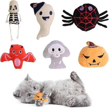 FOIMAS Halloween Catnip Toys,Pumpkin Ghost Catnip Toy Chew Bite Plush Toy for Cat Interactive, Pack of 6