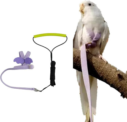 Pet Parrot Bird Harness Leash Adjustable Bird Flying Harness Traction Rope with Cute Wing for Parrots Pigeons Budgerigar Lovebird Cockatiel Mynah Outdoor Training Toy (S, Purple)