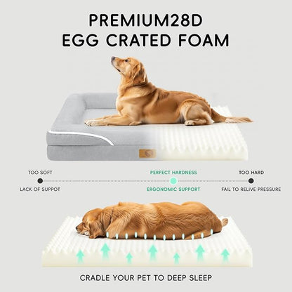Homemate Dog Bed Medium Sized Dog: 28"x23" Orthopedic Pet Bed with Toy | Large Dogs Bed with Non-Slip Botton & Removable Washable Cover Cat Bed Sofa M Outdoor Crate Pad Couch Light Grey
