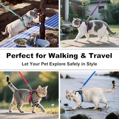 Plutus Pet Adjustable Cat Harness and Leash Set, Quick Release, Escape Proof Nylon Vest with Leather Trim for Kitten, Small Medium Large Cats, Brown