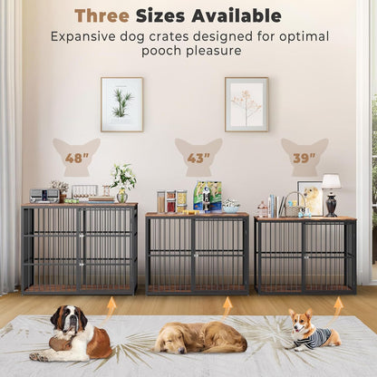 48'' XXL Dog Crate Furniture with 3 Doors,Wooden Crate End Table Heavy Duty Indoor Combination Cage for Medium to Large Dogs, Multiple Units Can be Combined