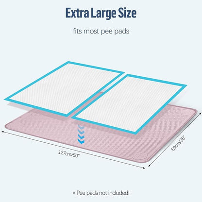 Pee Pad Holder for Dogs 50''x35'' Silicone Puppy Pee Pad Tray, Pink | Extra Large Dog Potty Tray Leak-Proof, High Edge, No Spill Training Pads for Floor Protection, No Pee Pads