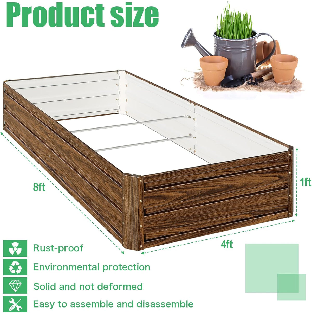 SnugNiture Galvanized Raised Garden Bed 8x4x1FT Outdoor Large Metal Planter Box Steel Kit for Planting Vegetables, Flowers