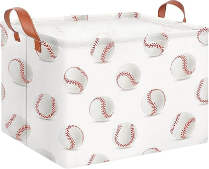 CLOCOR Rectangular Baseball Storage Basket,Collapsible Fabric Storage Container,Gift Basket(Baseball)