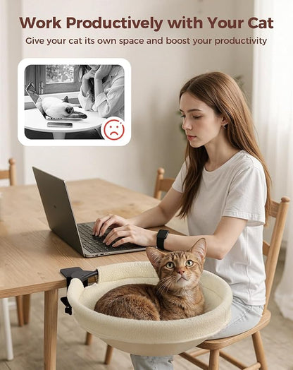 Large Cat Desk Bed, Sturdy Rotating Cat Desk Perch with Removable Washable Fabric Cover, Supports up to 50 lbs